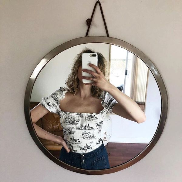 

2020 summer floral print puff short sleeve women slim cropped t-shirt casual elegant female slash neck t-shirts, White