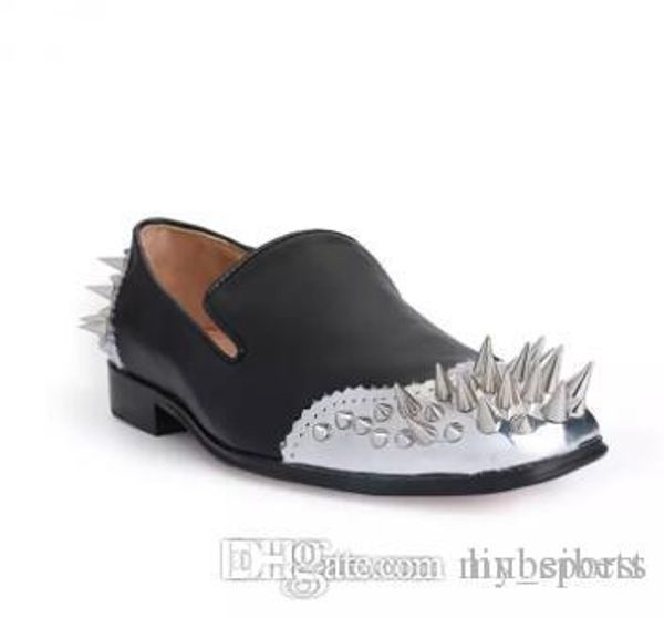 

designer mens daviol spooky flats metallic spikes oxfords shoes red bottom leather loafers male dress wedding shoes size 38-46, Black