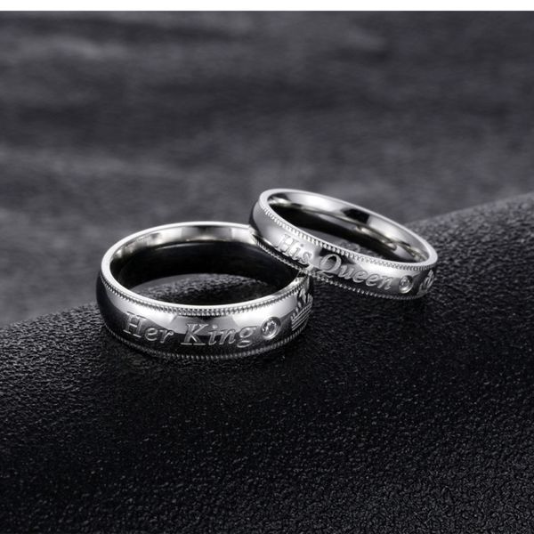 

king queen fashion wedding rings for lovers romantic cubic zirconia 7mm engagement forever love couple ring for men women, Silver