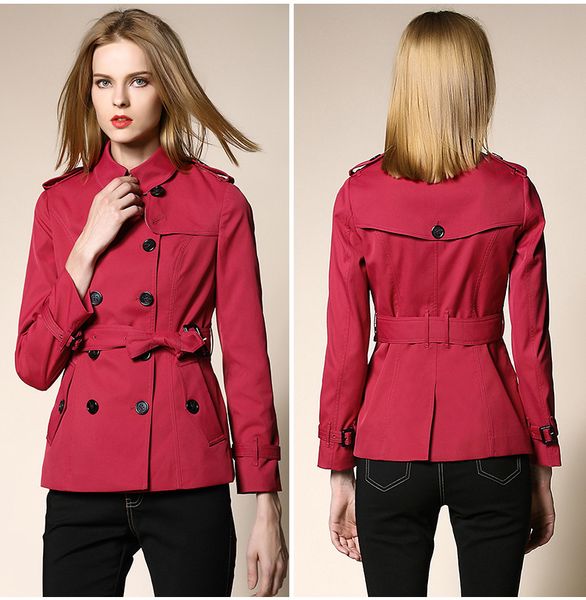 

шикарный женский плащ весна осень поясной полушубок мода приталенный двубортный короткий плащ g092, Tan;black