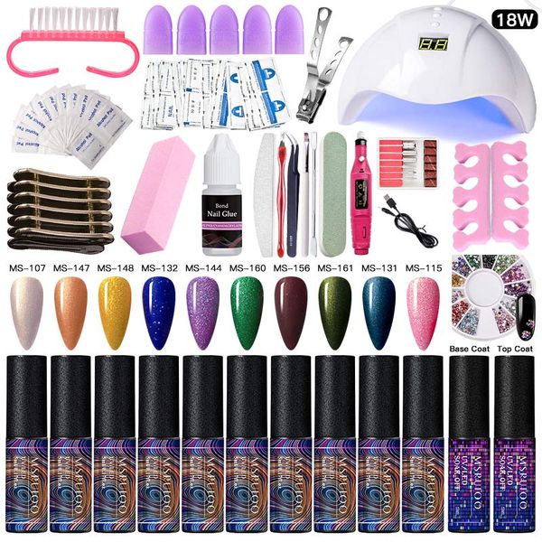 

msruioo glitter nail set uv led lamp dryer with nail gel polish kit soak off manicure tools set drill for art tool