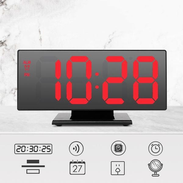 

1 pcs multifunction led mirror night light digital alarm clock snooze desk temperature display calendar table desklamp