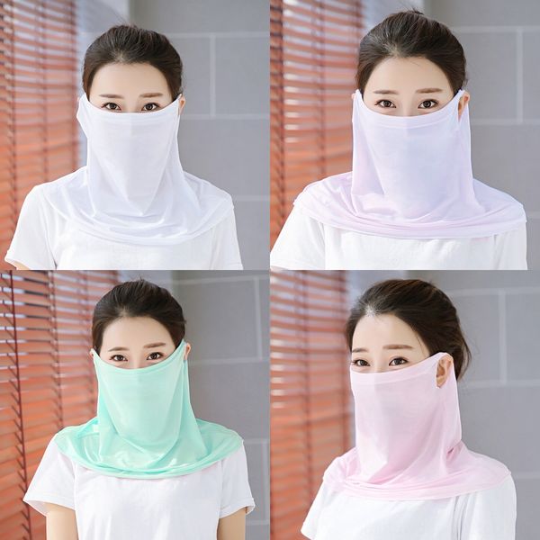

8emxz silk scarf riding sunscreen mask scarves neck summer ladies face mask outdoor new breathable dustproof head wrap hair scarf bandanas, Black