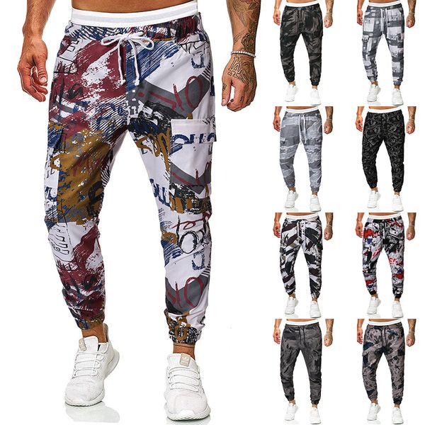 

fashion mens camouflage jogging pants overalls cargo pant beam foot trousers hip hop mens designer pants sweatpants for men euro size, Black