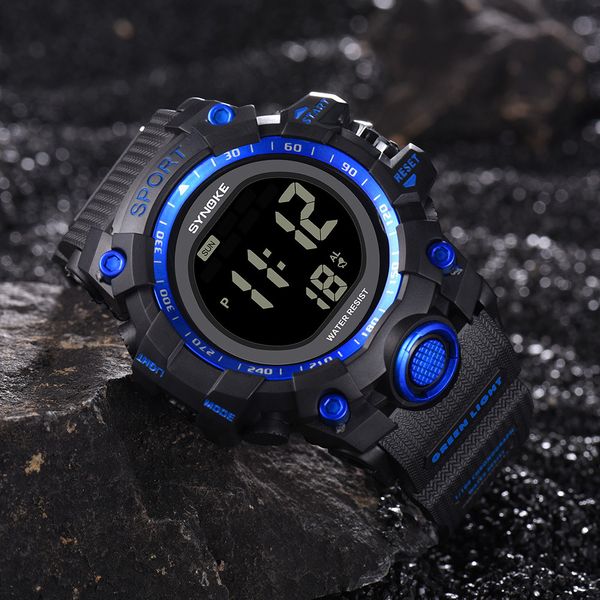 

fitness watch men fashion casual multi-function wrist watch led digital double action buckle glass pu plastic strap reloj, Slivery;brown