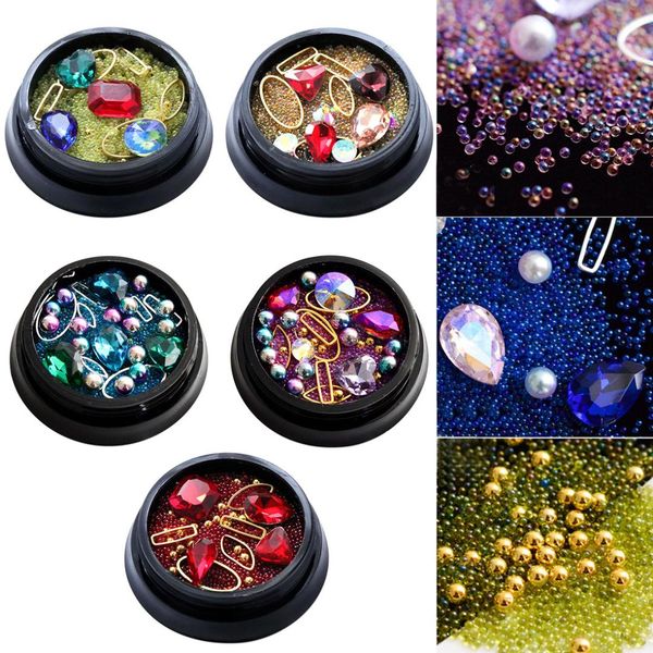

caviar mixed diamond rhinestone shiny nail sticker 3d decorative flat rivet accessories mixed colorful hollow alloy frame, Silver;gold