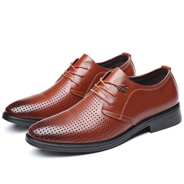 

2019 new men shoes hollow breathable dress shoes male party wedding shoes fashion big size formal footwear, Black