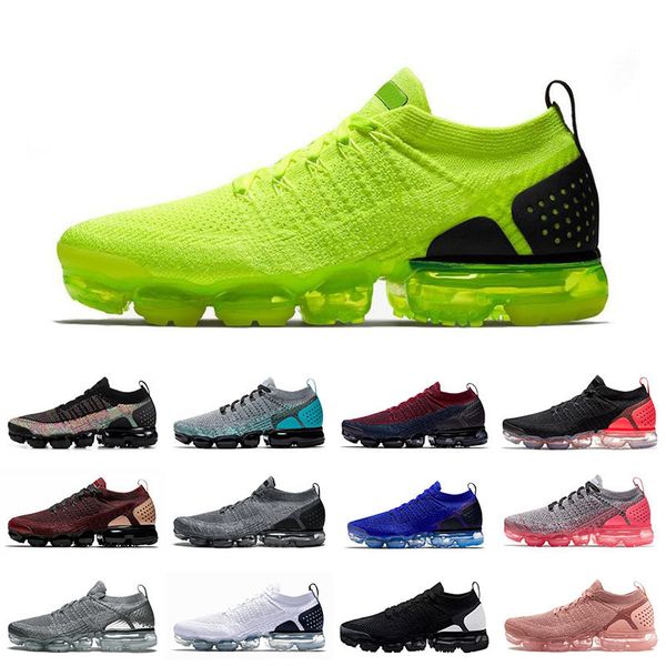 

2019 fly 2.0 running shoes volt green triple black white punch orange knit trainers for men women cushions sport sneakers size 36-45