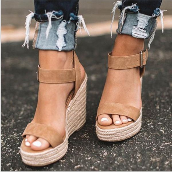 

summer new sandals large size spot wedge buckle belt european american open toe high heel women's shoes, Black