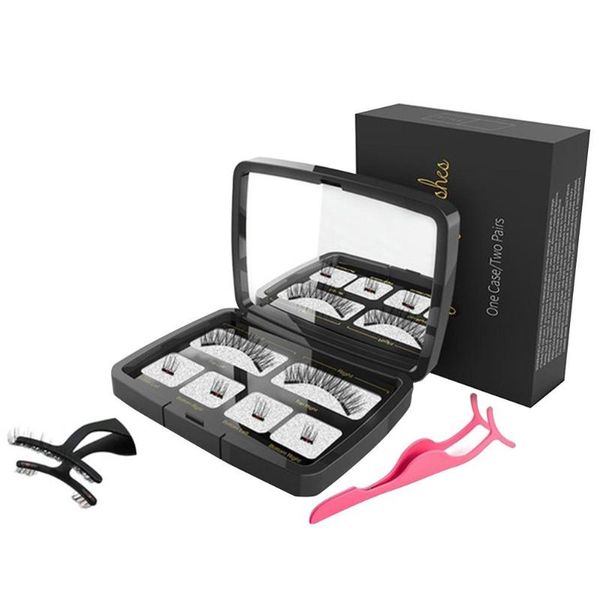 

eyelashes makeup set 6pcs magnetic lashes reusable with mirror tweezer 2019 eye makeup tool