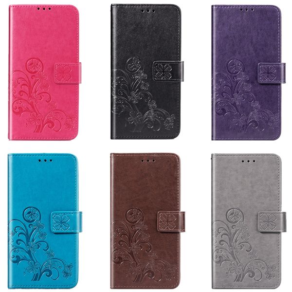 

leather wallet case for xiaomi mi9 mi 9 9se se galaxy a30 a40 a50 a10 m10 m20 imprint lucky clover flower luxury magnetic flip cover lanyard