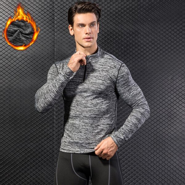 

luobolan thermal men training yoga compression shirt dry quick bodybuilding running long sleeve zipper men's sportswear jersey