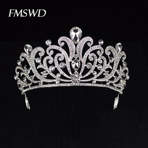

trendy gold silver color crystal luxury large queen crown for wedding big tiara hair jewelry for bridal hair accessories hg-060 j190701, Golden;white