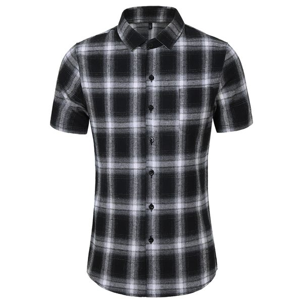 

men's casual shirts leisure design plaid men's social shirts 100% cotton short sleeve, White;black