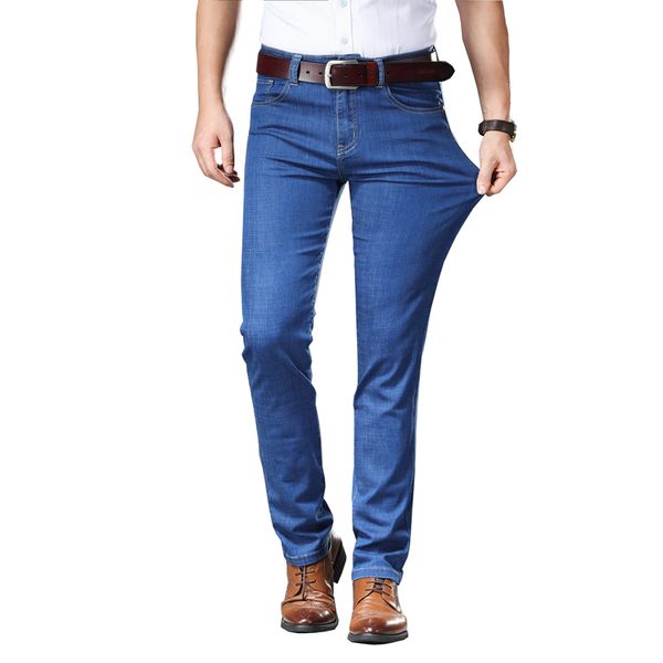 

2019 new spring summer jeans men's cotton slight stretch whiskers wash effect slim fit jeans, Blue