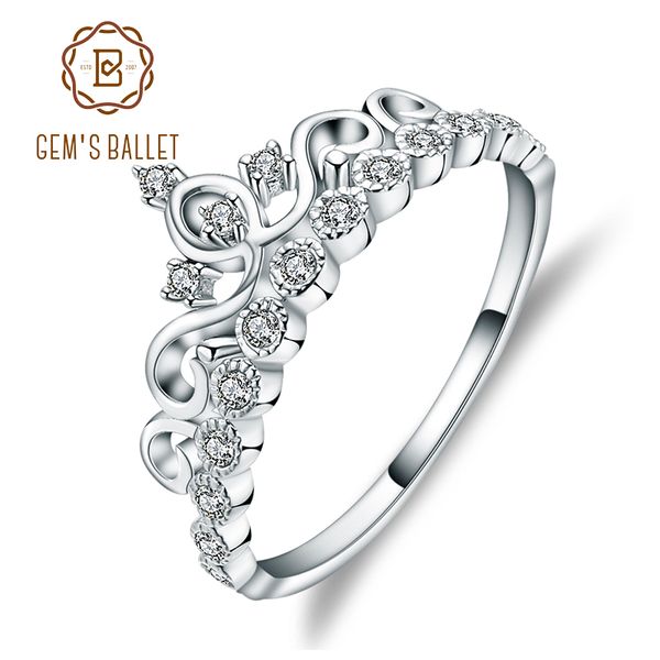 

gem's ballet round simulant diamond crown anniversary promise engagement ring for women real 925 sterling silver wedding jewelry, Golden;silver