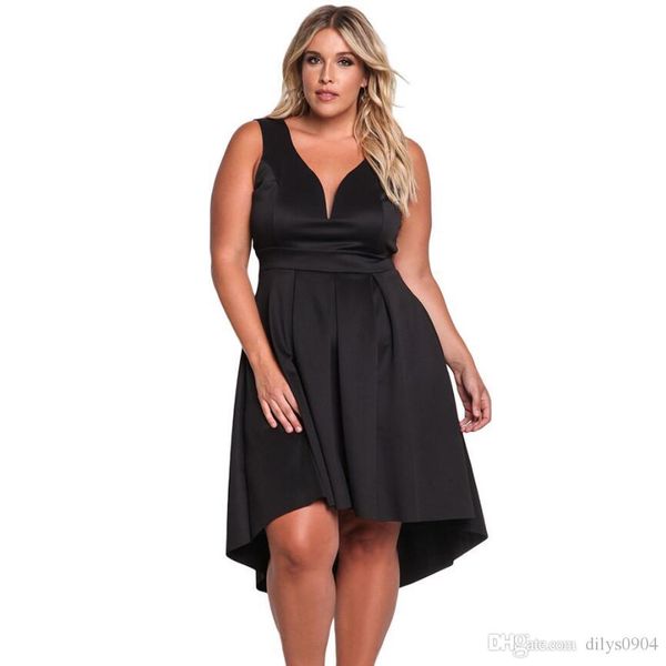 

fat woman new fashion women's clothes v collar sleeveless high waist irregular skirt enlarging code women's dress casual dres, Black;gray