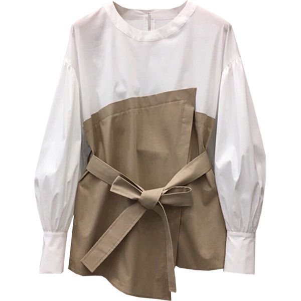 

женщины латали длинным рукавом линии рубашки с завязанными на талии спереди, White