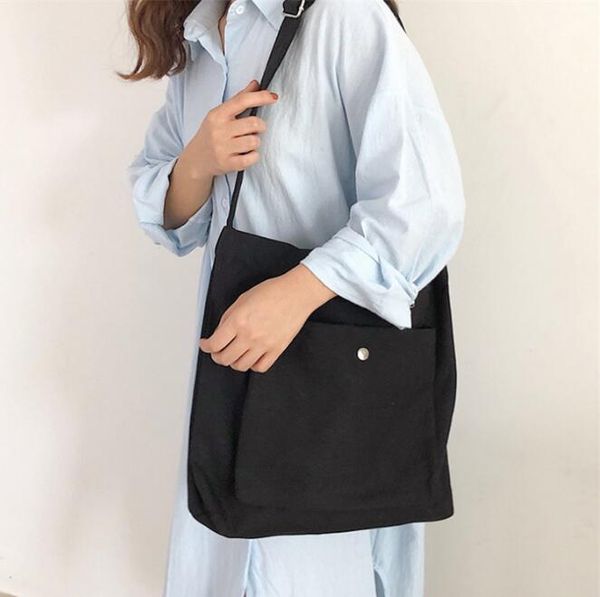 

new literary canvas women's bag wild one-shoulder tote bag solid color travel messenger shopping