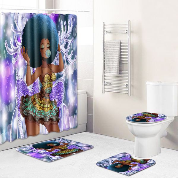 

55african women's new creative shower curtain from europe and the united states cross border goods wholesale to map customized toilet c