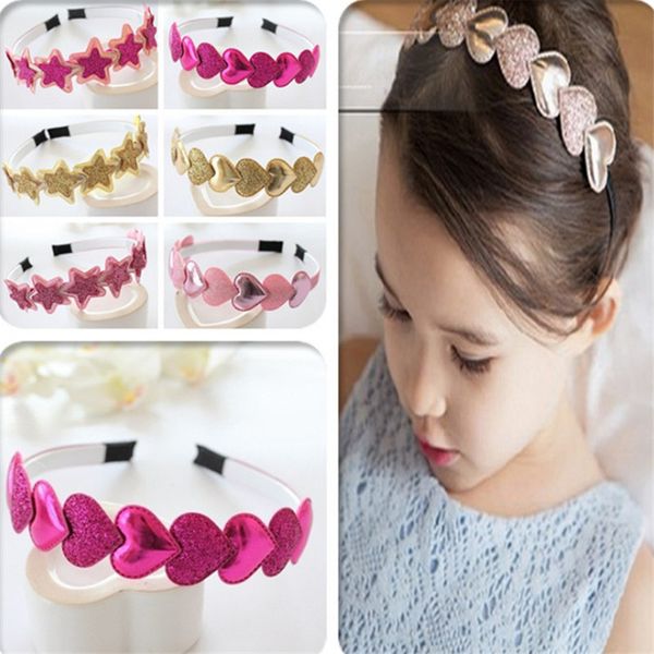 

10pc/lot kids fashion hairband glitter heart stars headband princess party hair accessories for girl solid pu handmade gift, Slivery;white