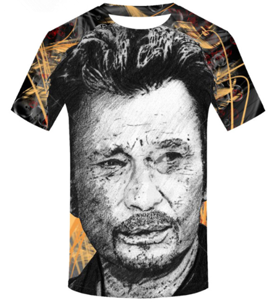 

fashion johnny hallyday rock star t- shirt 3d print men/womens funny summer round collar short sleeve casual k790, White;black