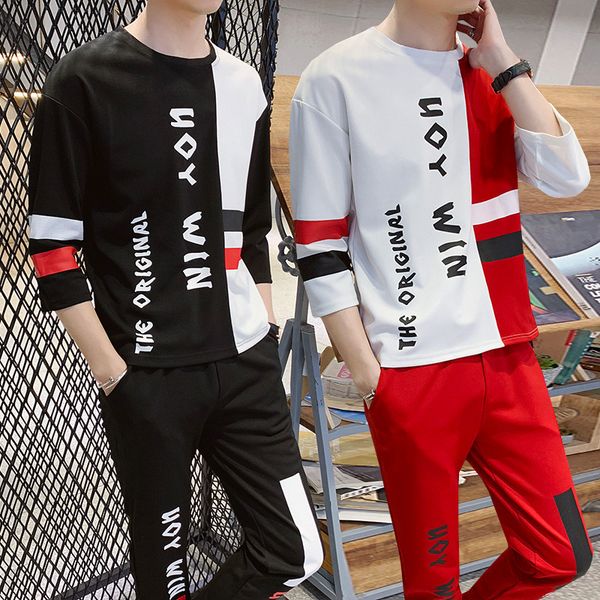 

fashion hip hop sportswear mens two piece tshirt+pants sweat set casual youth track suit clothing men set, Gray