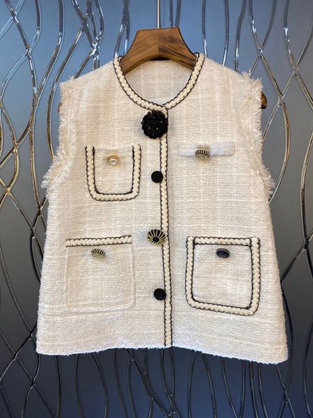 

new women's round neck with wool decoration sleeveless woolen vest short coat 1012 in early autumn 2019, Black;white