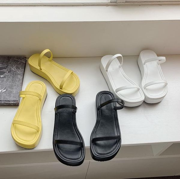 

rubber flip flops shoes woman's slippers women heels platform slides hawaiian soft 2020 high summer basic concise fabric retro, Black