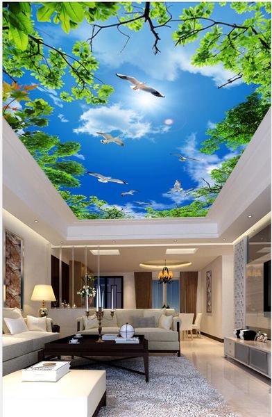 

custom 3d ceiling mural wallpaper blue sky white clouds seagull living room bedroom ceiling mural