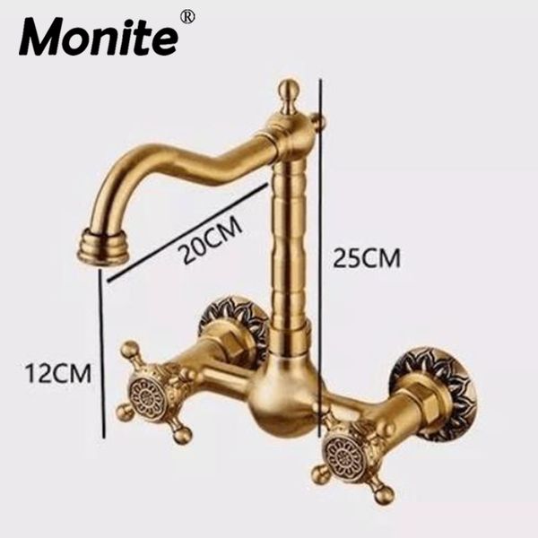 

360 rotated antique brass bathroom basin sink mix tap dual handles bathtub wall mounted kitchen basin sink mixer faucet