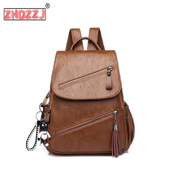 

vintage tassels backpack new women retro pu leather rucksack big capacity school bag for teenager girl travel bolsas