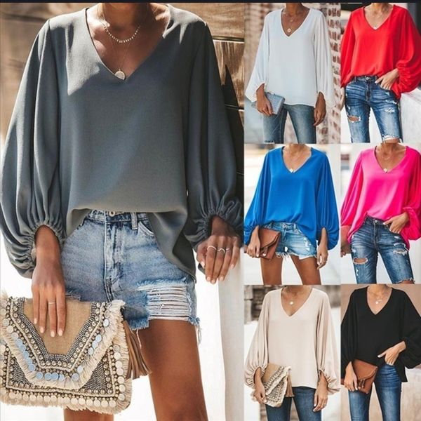 

2019 women's v-neck sleeve loose large size female 2019 women's v-neck sleeve loose lantern lantern large size female, White