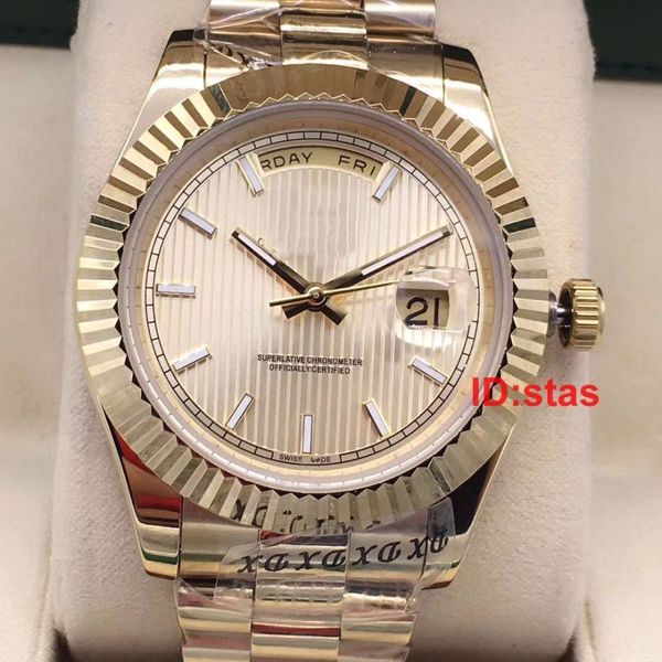

luxury mens watch yellow gold daydate day-date president automatic men fluted bezel folding clasp watches wristwatches, Slivery;brown