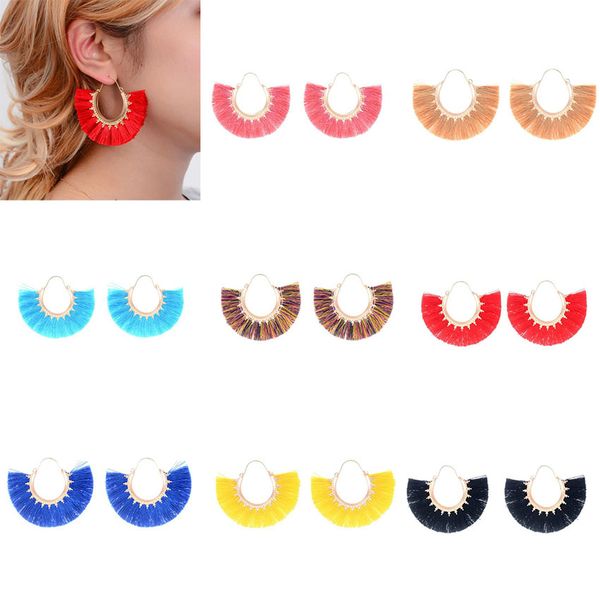 

trendy colorful fan shape tassel pendant earrings dangle fringe eardrop charm ear hooked women earring jewelry statement wedding gifts, Silver