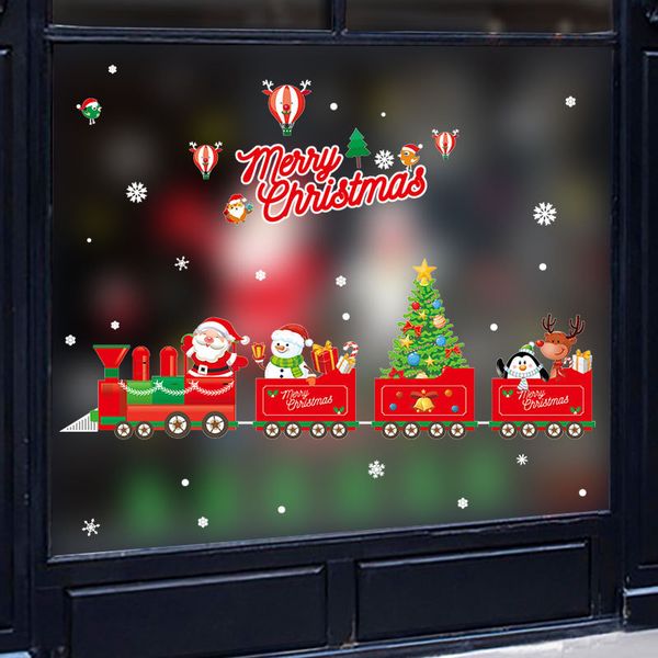 

christmas train removable diy santa claus gift cartoon wall stickers for shop window glass cabinet happy new year home décor