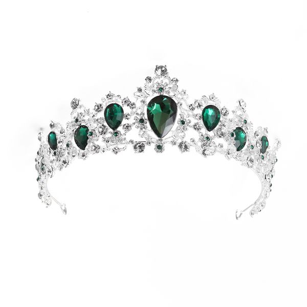 

royal crystal tiara wedding crown princess headpieces bridal hair accessories (silver base, green, Golden;white