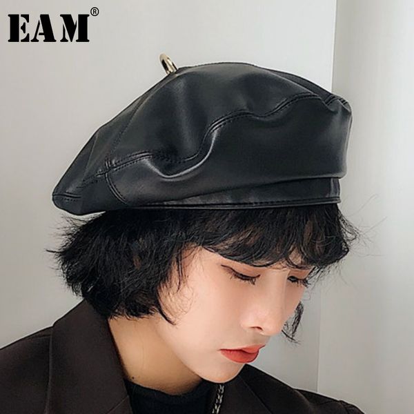 

eam] 2019 spring summer woman fashionable temperament solid color pu round ring five colors dome beret al-match ld0379, Blue;gray