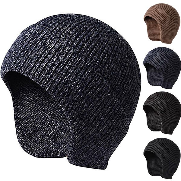 

men women students stretch ski outdoor work solid beanie soft casual ear flap winter warm knit hat autumn, Blue;gray