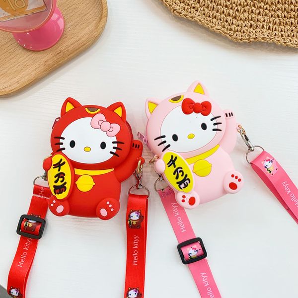 

new style women's bags cute cartoon cross-body silicone lucky kitty cat shoulder bags for women 2020 portable clutch handbags