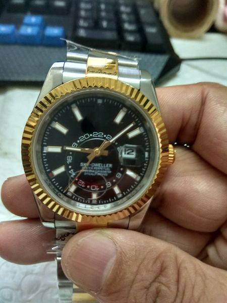 

classic style automatic movement 41mm men watch sapphire crystal two tone 316 stainless band watch, Slivery;brown