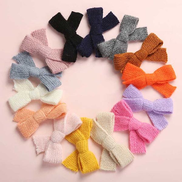

14pcs school girls bows hair clips handmade wool knitted bow hairgrips kids girl's hairpins headwear 14colors, Slivery;white