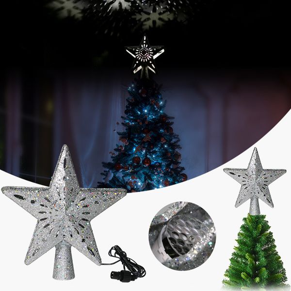 

3d hollow star led christmas tree er white snowflake projector laser lighted sparkling silver star xmas tree ornament decor