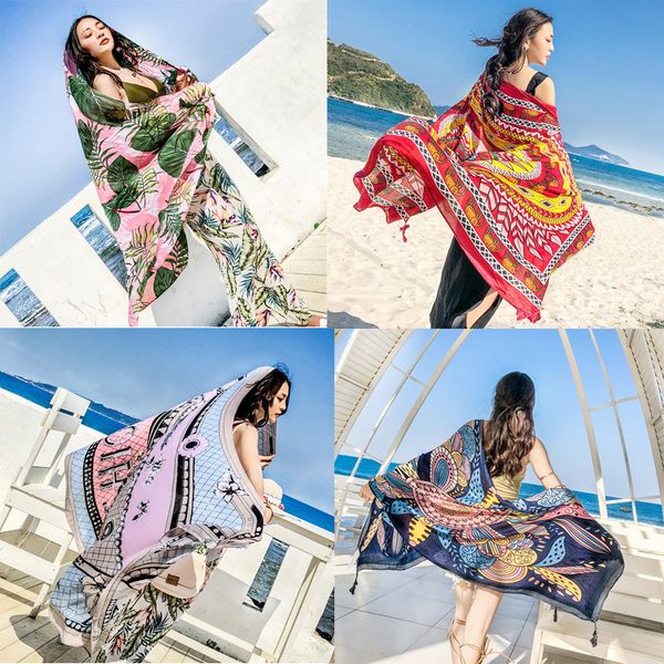 

2018 spring and summer new cotton and linen ethnic style scarves scarf beach tourism beach towel sunscreen shawl women scarf, Blue;gray