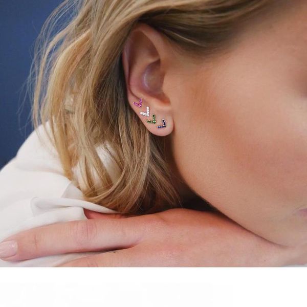 

925 sterling silver simple multi piercing stud v arrow stud earring 4 color minimal delicate dainty studs for girl, Golden;silver
