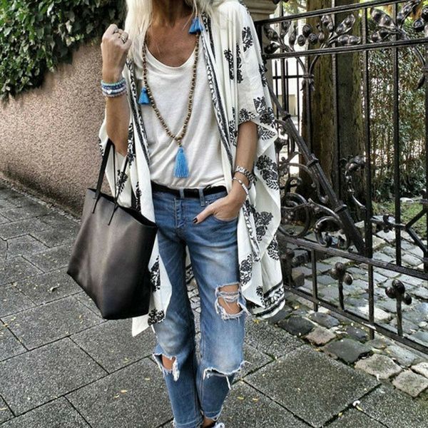 

women's floral loose shawl kimono cardigan coat jacket autumn, Black;brown