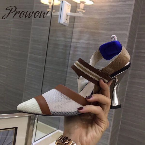 

prowow new breathable mesh dot knotted high heel pumps pointed toe elastic band heel pumps shoes women, Black