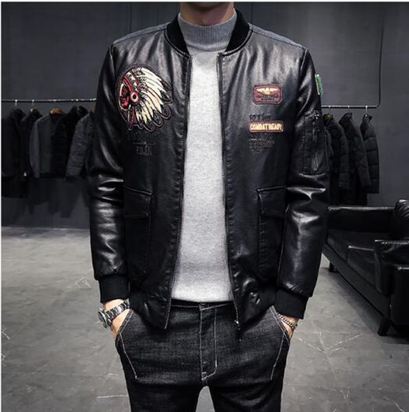 

мужская зима новый корейский бутик личность красивый мода вышивка граффити молодежи хлопка-ватник бейсбол куртка / m-5xl, Black