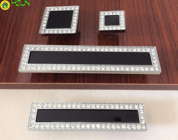 2019 Black Crystal Dresser Knobs Luxury Drawer Handles Square