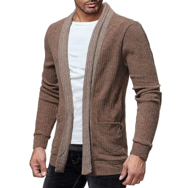 

fashion men color block long sleeve casual cardigan winter coat outwear cotton open stitch slimingÂ warm men's cardigan -2xl, White;black